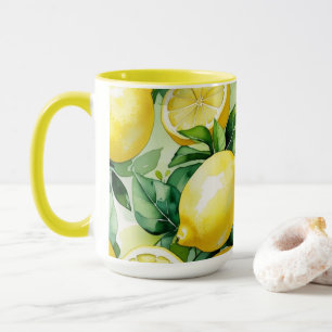 Modern lemon blue floral script bridal shower mug