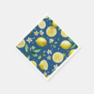 Modern lemon blue floral script bridal shower napkin