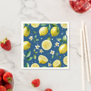 Modern lemon blue floral script bridal shower napkin