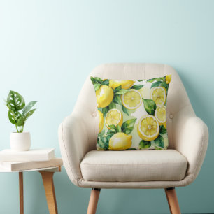 Modern lemon blue floral script bridal shower throw pillow