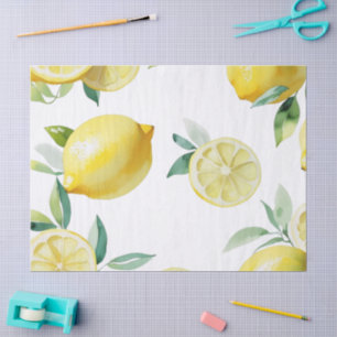 Modern lemon blue floral script bridal shower tissue paper