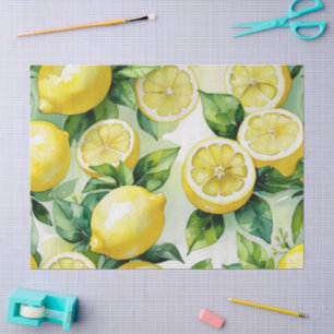 Modern lemon blue floral script bridal shower tissue paper