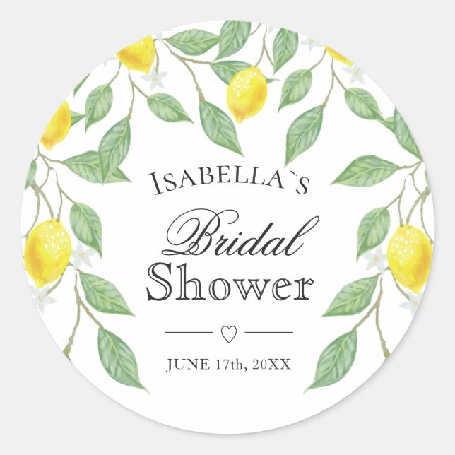 Modern Lemon Boho Summer Bridal Shower Classic Round Sticker (Front)