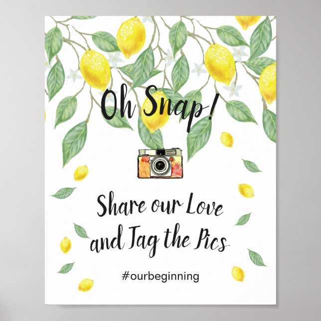 Modern Lemon Boho Summer Oh Snap Hashtag Sign (Front)