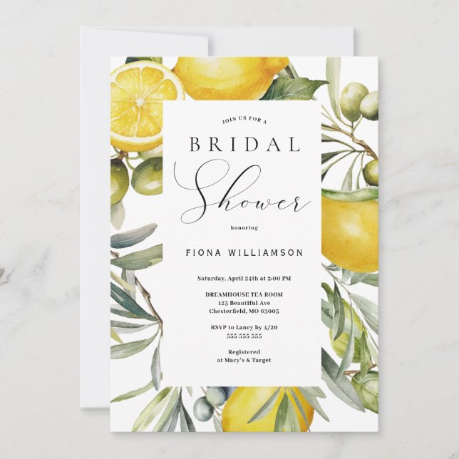 Modern Lemon Bridal  Shower Invitation (Front)