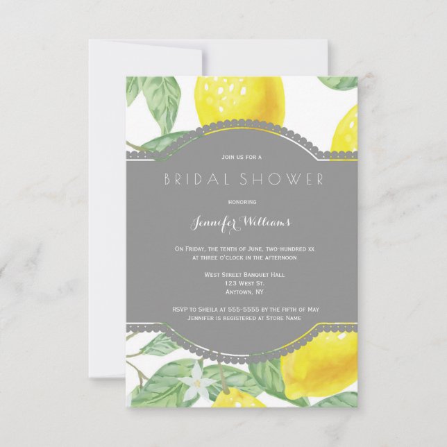 Modern lemon bridal shower invitations (Front)