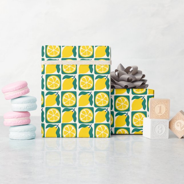 Modern Lemon Check Pattern Wrapping Paper Roll (Baby Shower)