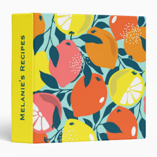 Modern Lemon Citrus Fruit Art Personalised Recipe Binder