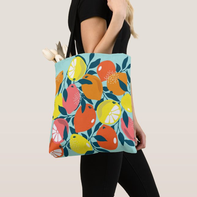 Modern Lemon Citrus Fruit Art Tote Bag (Close Up)