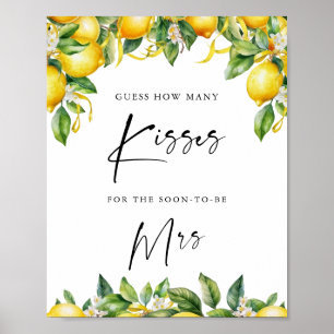 Modern Lemon Citrus how many kisses bridal shower Poster