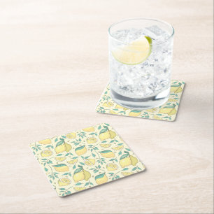 Modern Lemon Citrus Summer yellow Personalised Square Paper Coaster