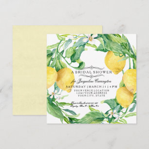 Modern Lemon Floral Flower Wreath Bridal Shower Invitation