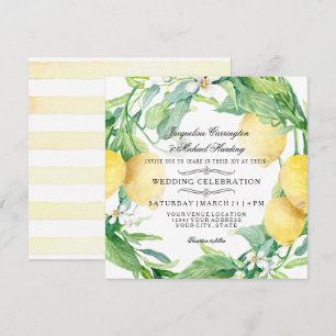 Modern Lemon Floral Flower Wreath Citrus Wedding Invitation