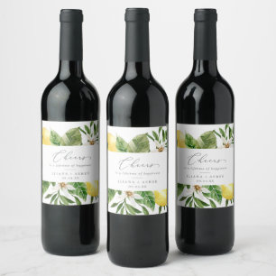 Modern Lemon Garden Cheers Wedding Wine Label