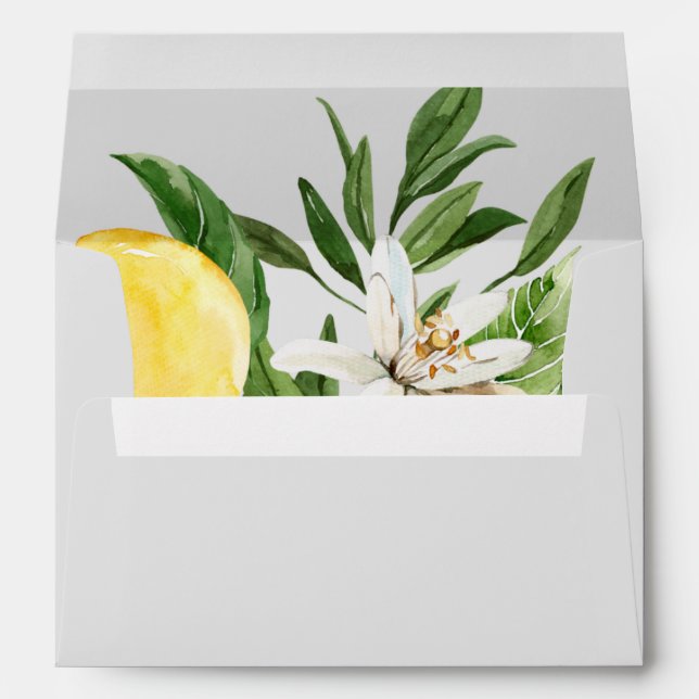 Modern Lemon Garden | Grey Wedding Invitation Envelope (Back (Bottom))