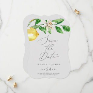 Modern Lemon Garden   Grey Wedding Save The Date