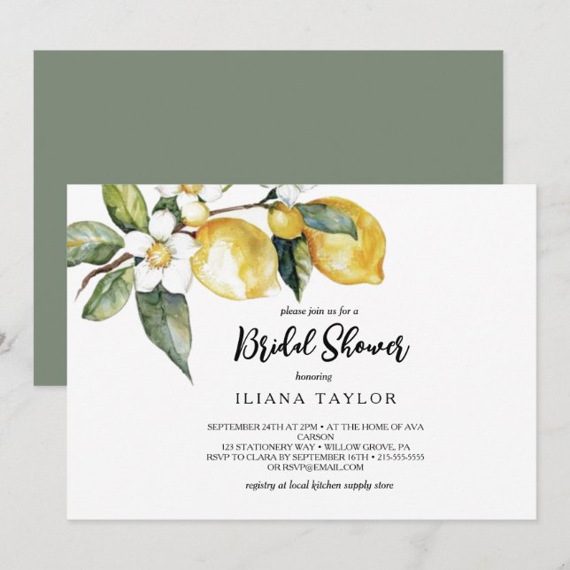 Modern Lemon Garden Horizontal Bridal Shower Invitation (Front/Back)