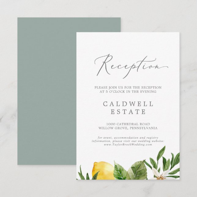 Modern Lemon Garden Reception Insert Card (Front/Back)
