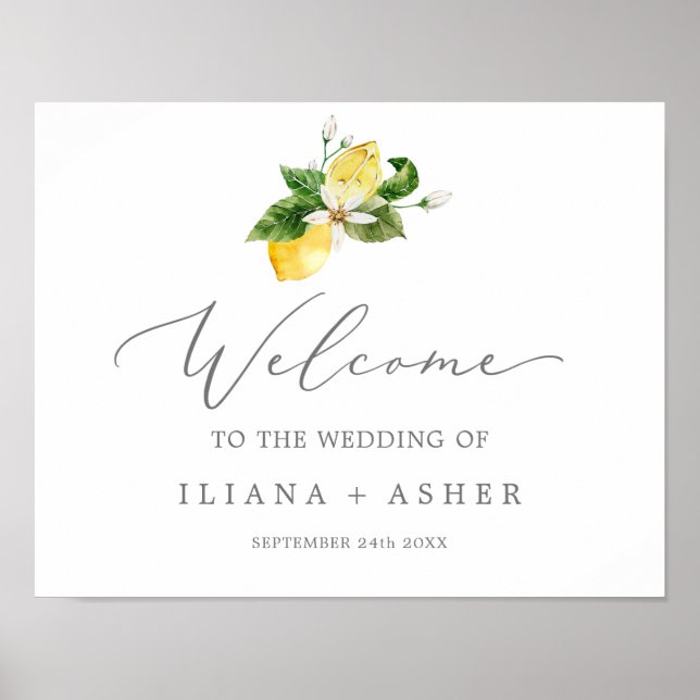 Modern Lemon Garden Wedding Welcome Poster (Front)
