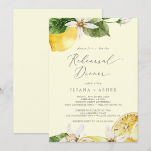 Modern Lemon Garden   Yellow Rehearsal Dinner Invitation