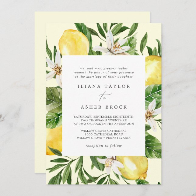 Modern Lemon Garden | Yellow Wedding Invitation (Front/Back)
