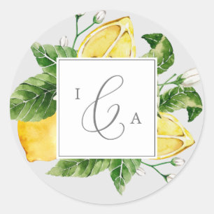 Modern Lemon   Grey Monogram Wedding Envelope Seal