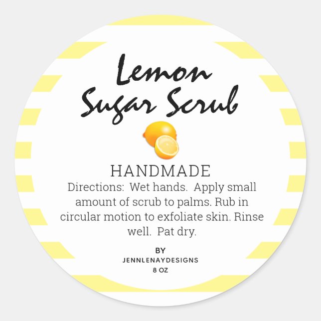 Modern Lemon Homemade Sugar Scrub Labels (Front)