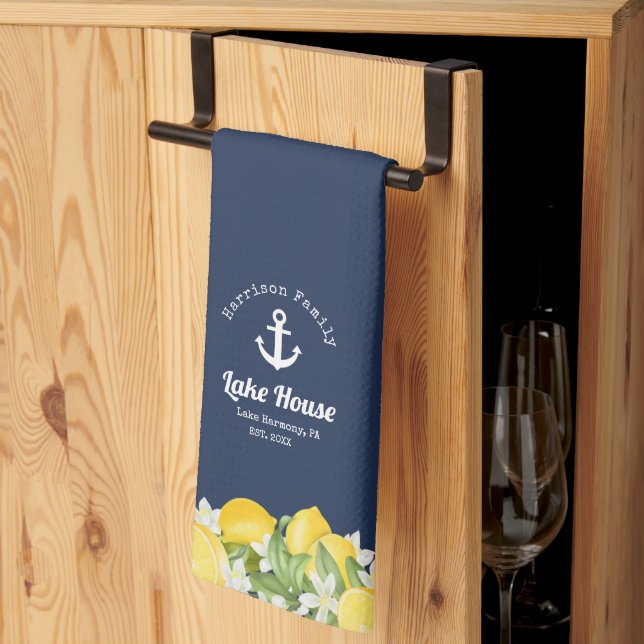 Modern Lemon Lake House Family Name  Kitchen Towel (Thirds Fold)
