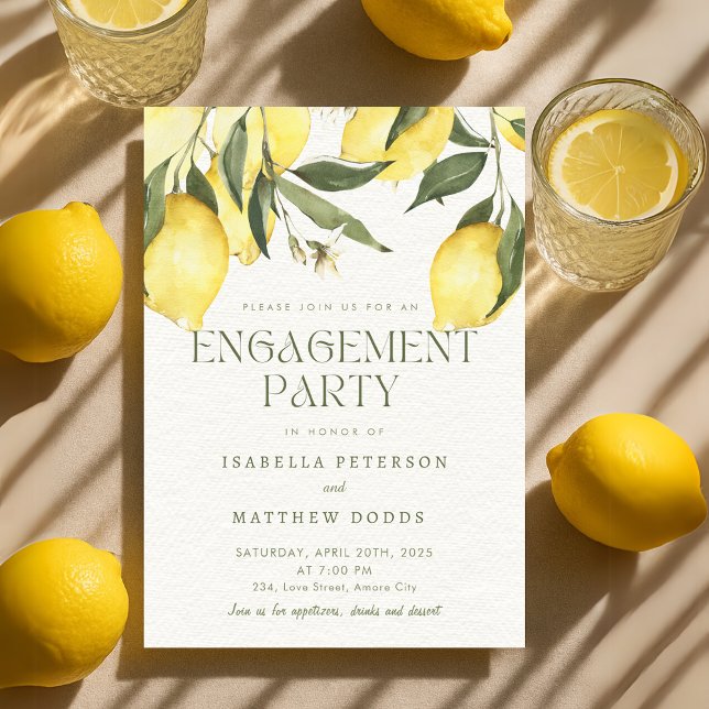 Modern Lemon Mediterranean Engagement Party Invitation (Modern Lemon Mediterranean Engagement Party Invitation)
