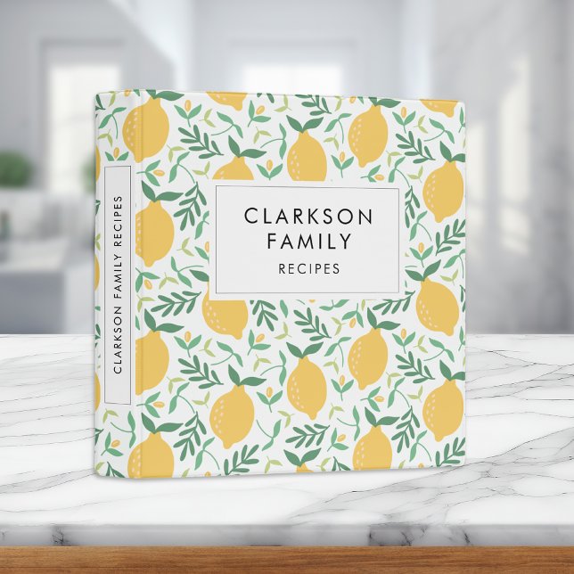 Modern Lemon Pattern Family Recipe Book 3 Ring Bin Binder (Creator Uploaded)