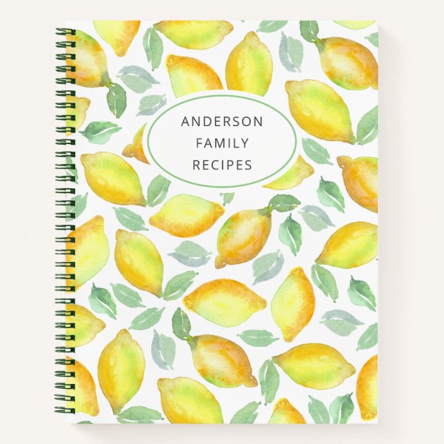 Modern Lemon Pattern Personalized Recipe Notebook (Front)