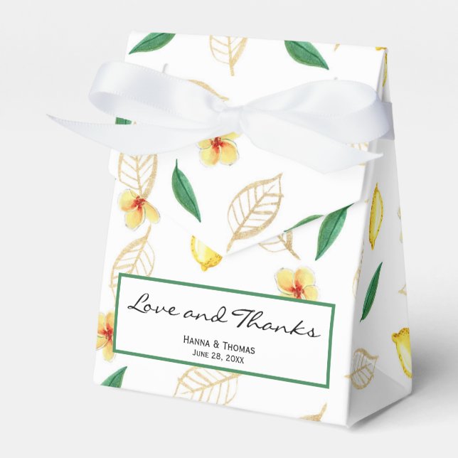 Modern Lemon Script Love and Thanks Wedding Favor Box (Front Side)
