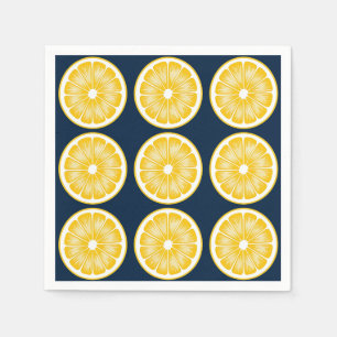 Modern Lemon Slice Navy Blue & Yellow Napkin