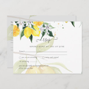 Modern Lemon Tree RSVP Wedding Postcard