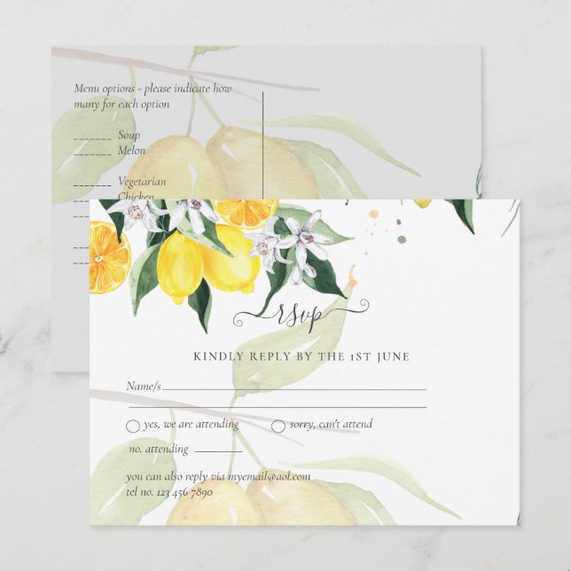 Modern Lemon Tree RSVP Wedding  Postcard (Front/Back)