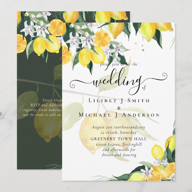 Modern Lemon Tree Wedding Invite Elegant (Front/Back)