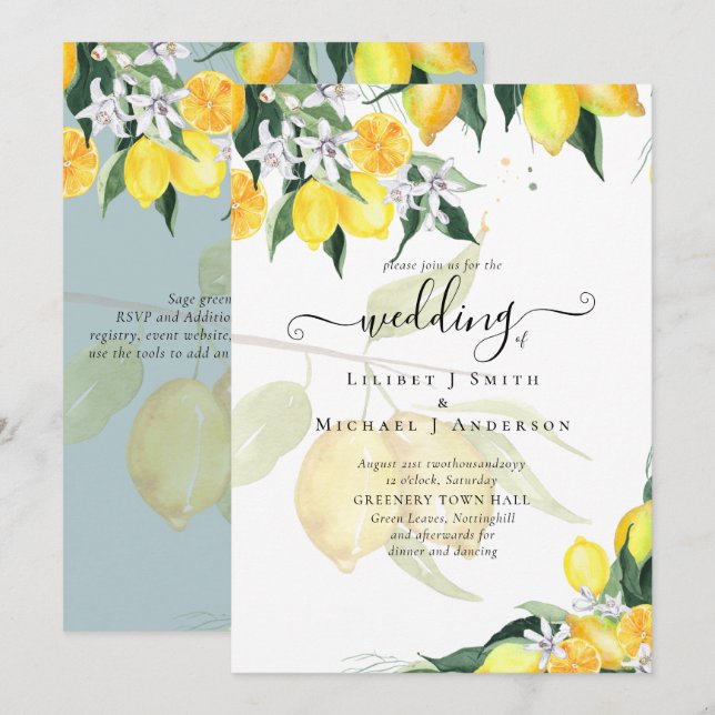 Modern Lemon Tree Wedding Invite Elegant (Front/Back)