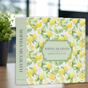 Modern Lemon Watercolor Yellow Green Binder