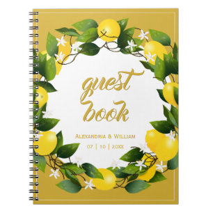 Modern Lemon Wreath Garden Wedding Guest Notebook