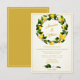 Modern Lemon Wreath Garden   Wedding Invitation