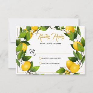 Modern Lemon Wreath Garden   Wedding RSVP Card