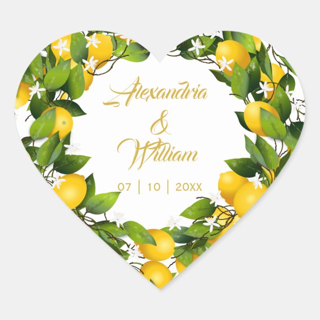 Modern Lemon Wreath | Wedding Heart Sticker (Front)