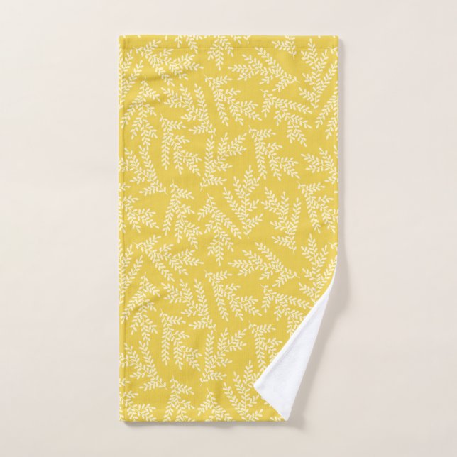 Modern Lemon Yellow Floral Leaves Pattern Hand Towel (Hand Towel)