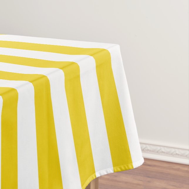 Modern Lemon Yellow Wide Stripe Tablecloth (In Situ)