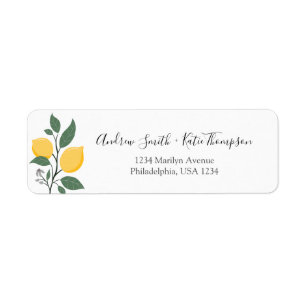 Modern Lemons and leaves Wedding Return Address