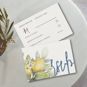 Modern Lemons Blue & Yellow Wedding RSVP Card