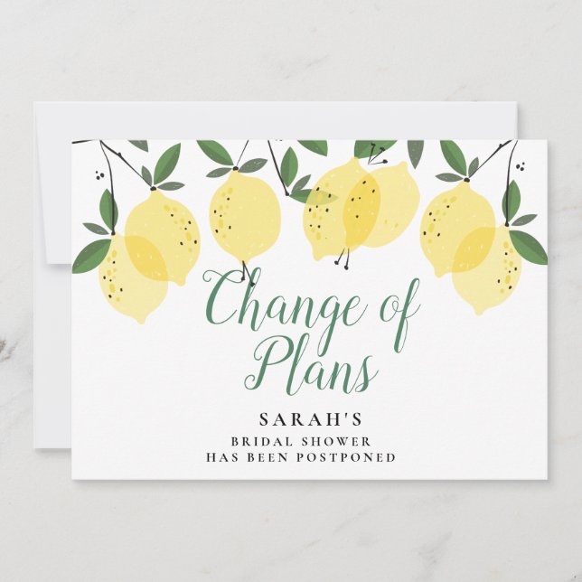 Modern Lemons Bridal Shower Change of Plans Invitation (Front)