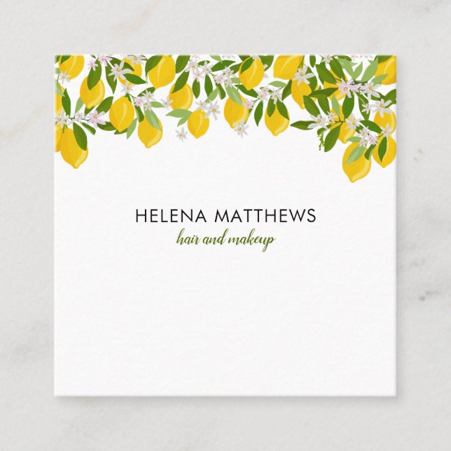 Modern Lemons Greenery Square Square Business Card (Front)