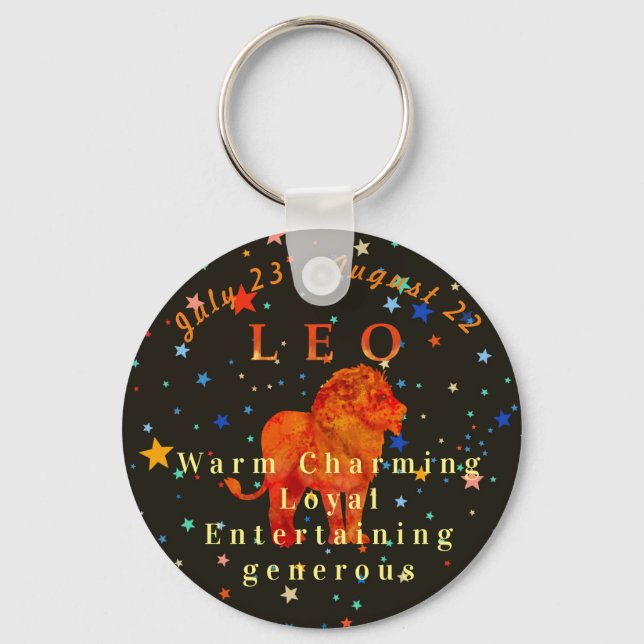 Modern Leo Red Lion Zodiac Traits Keychain (Front)