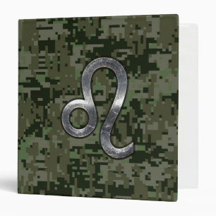 Modern Leo Zodiac Sign on Green Digital Camo Binder